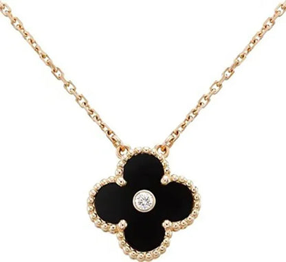 CLOVER NECKLACE GOLD DIAMOND ONYX