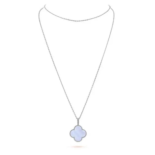CLOVER SILVER CHALCEDONY BIG CLOVER NECKLACE