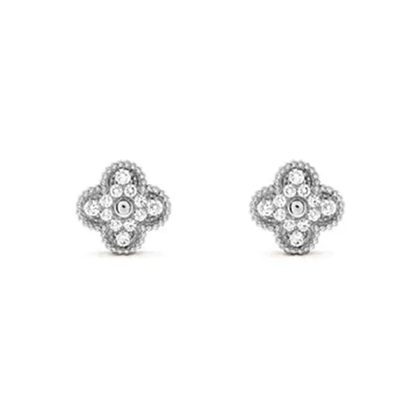 CLOVER SILVER DIAMOND STUD EARRINGS