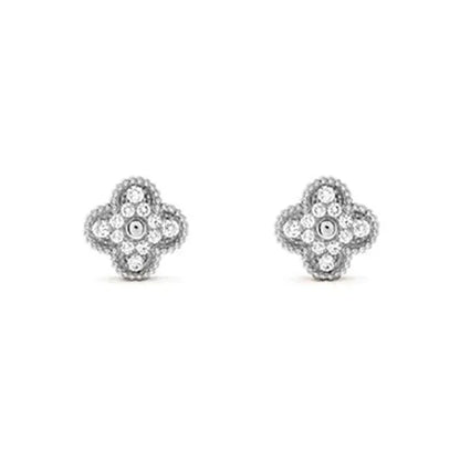 CLOVER SILVER DIAMOND STUD EARRINGS