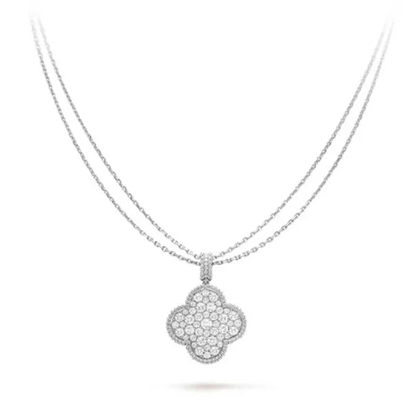 CLOVER SILVER FULL DIAMOND BIG CLOVER NECKLACE