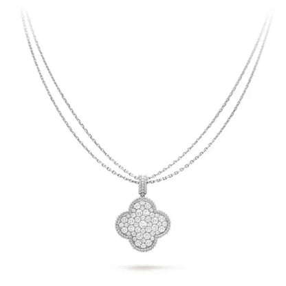 CLOVER SILVER FULL DIAMOND BIG CLOVER NECKLACE