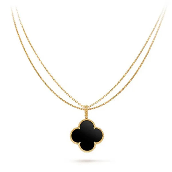 CLOVER SILVER ONYX BIG CLOVER NECKLACE