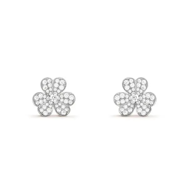 FRIVOLE SILVER FLOWER DIAMOND EARRINGS