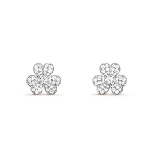 FRIVOLE SILVER FLOWER DIAMOND EARRINGS
