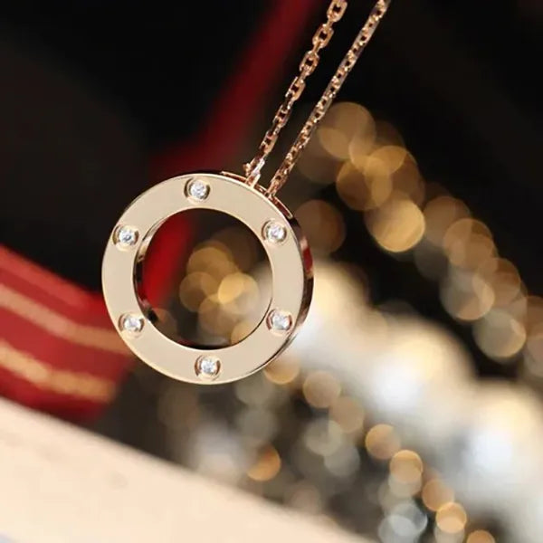 LOVE NECKLACE 16MM 6 DIAMONDS PINK GOLD