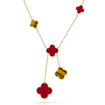 CLOVER TIGER EYE CARNELIAN NECKLACE 6 MOTIFS