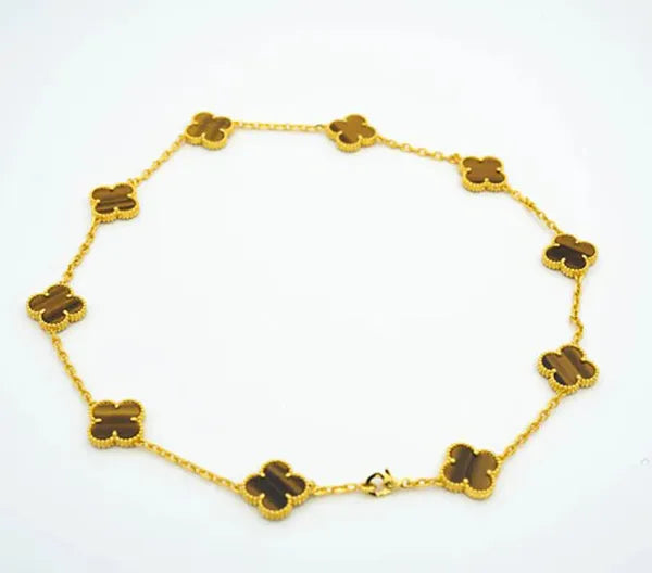 VINTAGE TIGER EYE NECKLACE 10 MOTIFS GOLD