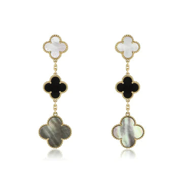 CLOVER EARRINGS GOLD ONYX MOP 3 MOTIFS