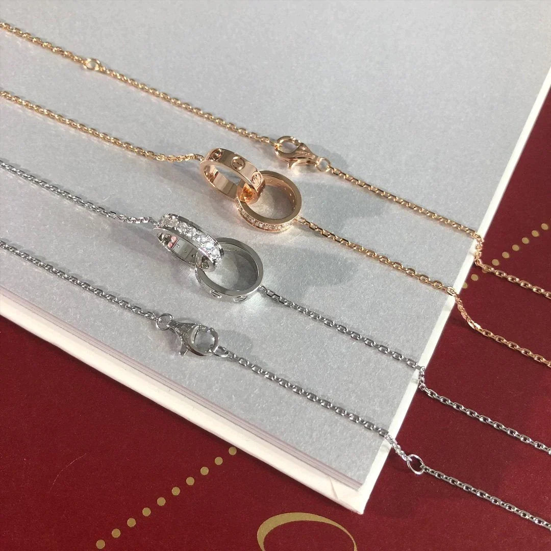 LOVE NECKLACE ROSE GOLD AND SILVER DIAMOND