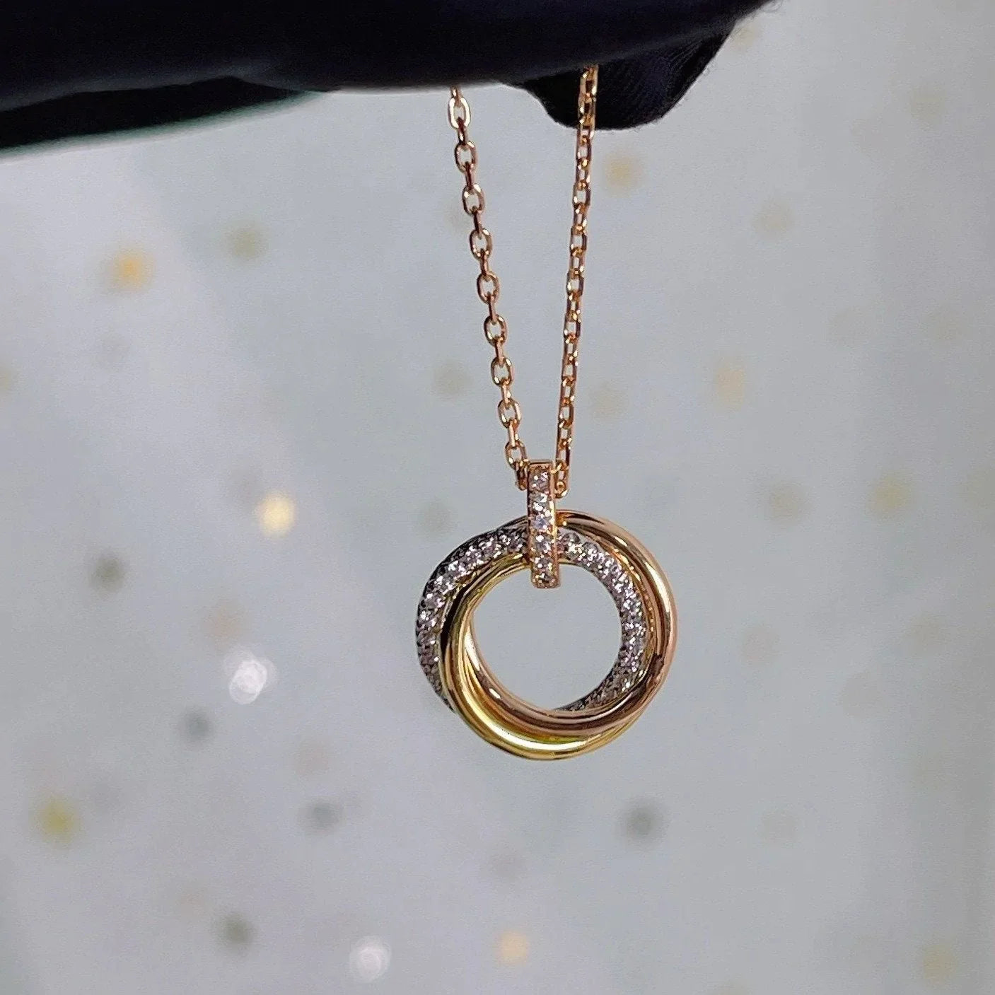 TRINITY NECKLACE SILVER GOLD PINK GOLD DIAMONDS