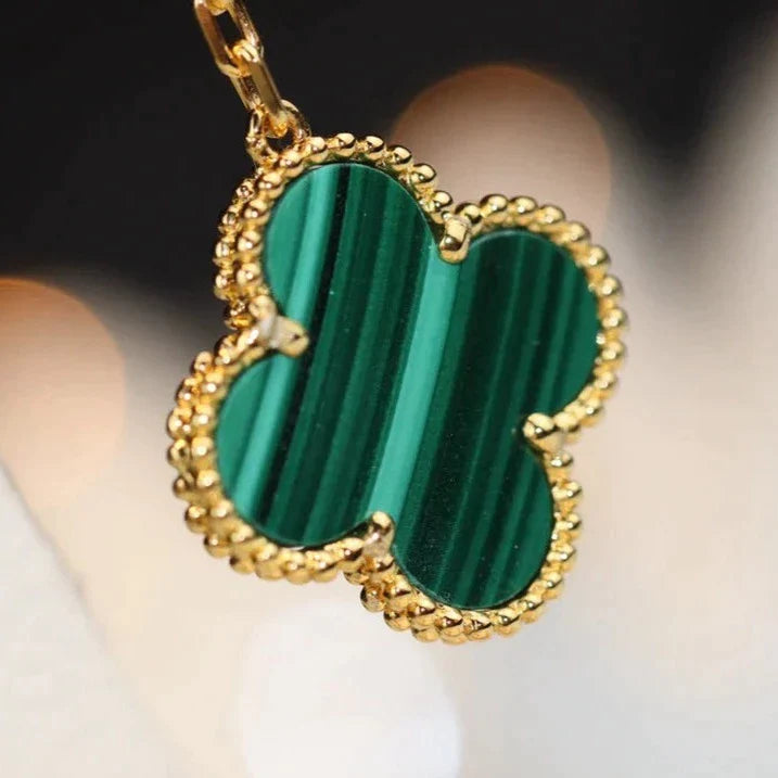 CLOVER EARRINGS GOLD MALACHITE DIAMOND 3 MOTIFS