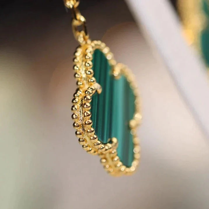 CLOVER EARRINGS GOLD MALACHITE DIAMOND 3 MOTIFS