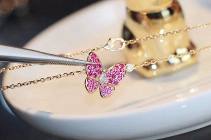 BUTTERFLY RED DIAMOND PINK GOLD NECKLACE