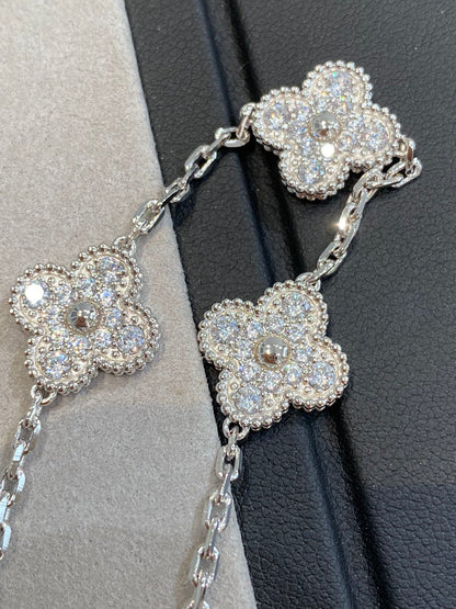 CLOVER 5 MOTIFS SILVER DIAMOND BRACELET