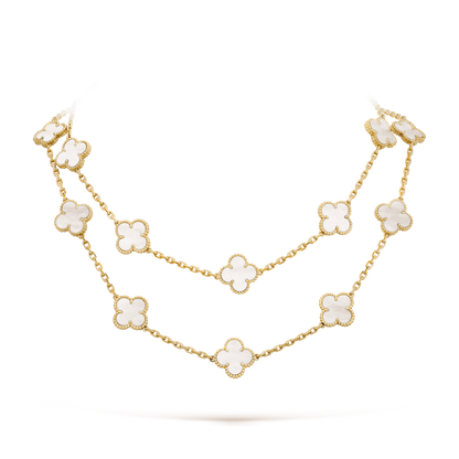 CLOVER 20 MOTIFS WHITE MOP GOLD NECKLACE