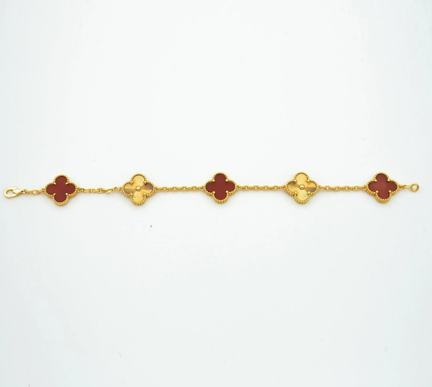 CLOVER BRACELET 5 MOTIFS CARNELIAN GOLD