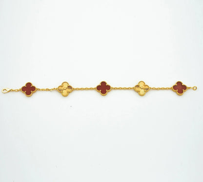 CLOVER BRACELET 5 MOTIFS CARNELIAN GOLD