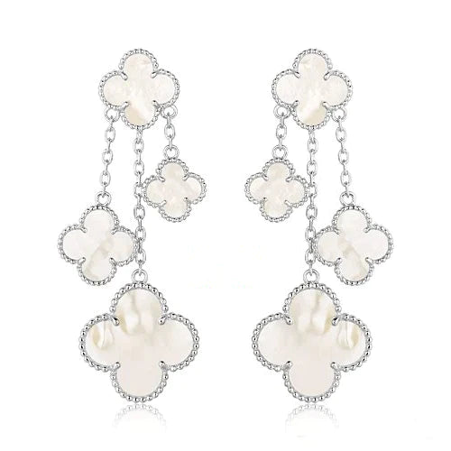 CLOVER EARRINGS WHITE MOP 4 MOTIFS SILVER