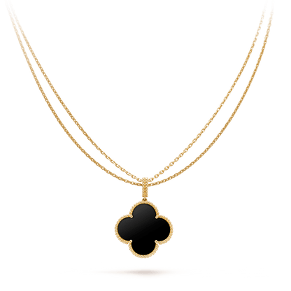 CLOVER SILVER ONYX BIG CLOVER NECKLACE