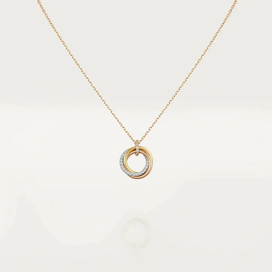 TRINITY NECKLACE SILVER GOLD PINK GOLD DIAMONDS
